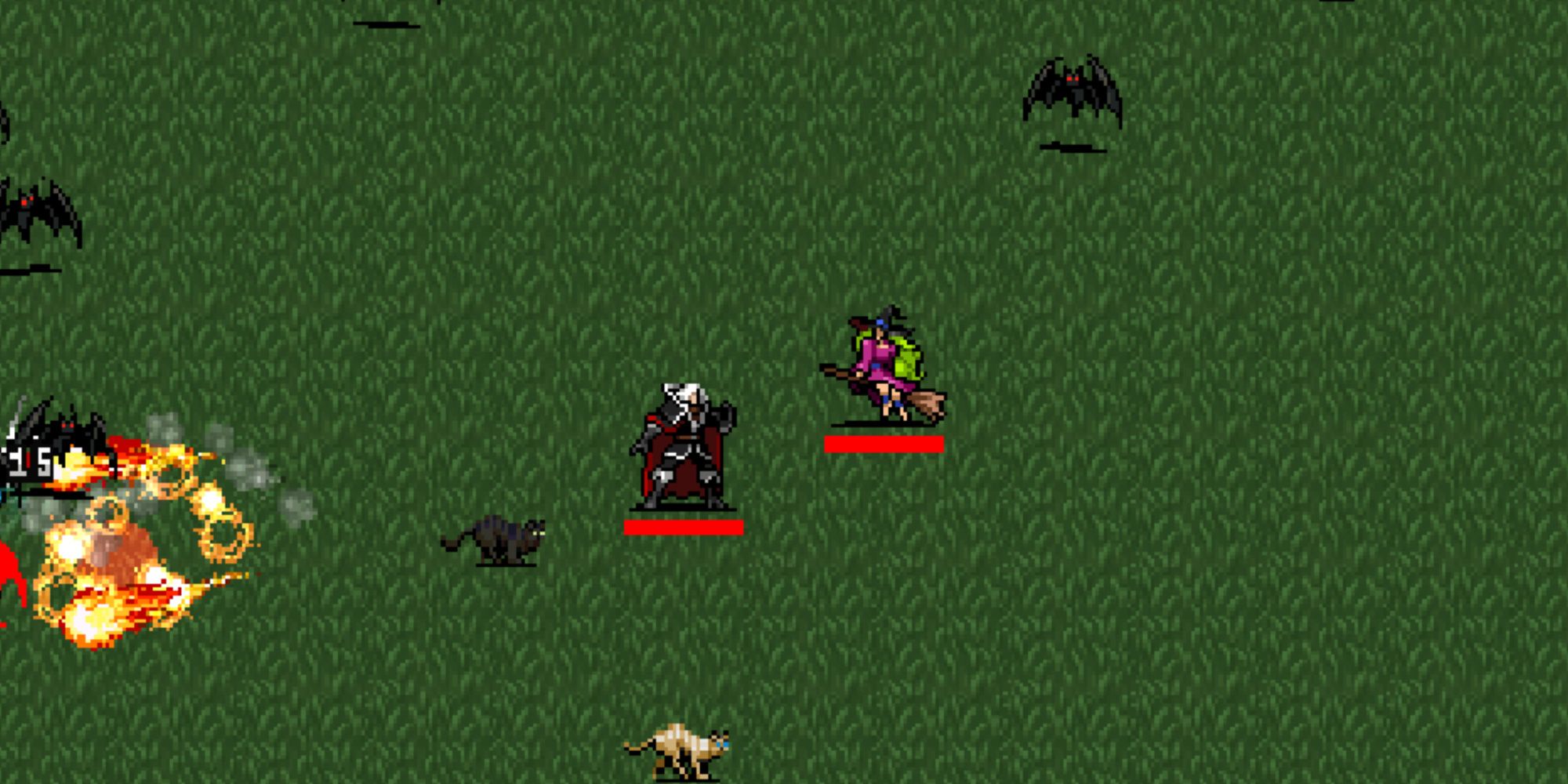 Vampire Survivors Arca and Giovanna in the local co op mode on the mad forest level