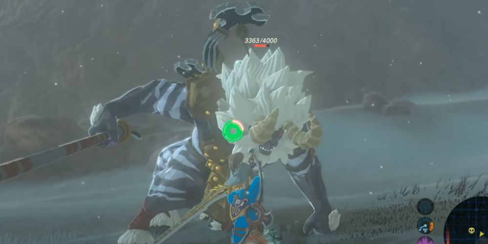 White Maned Lynel in battle and snow tears of the kingdom