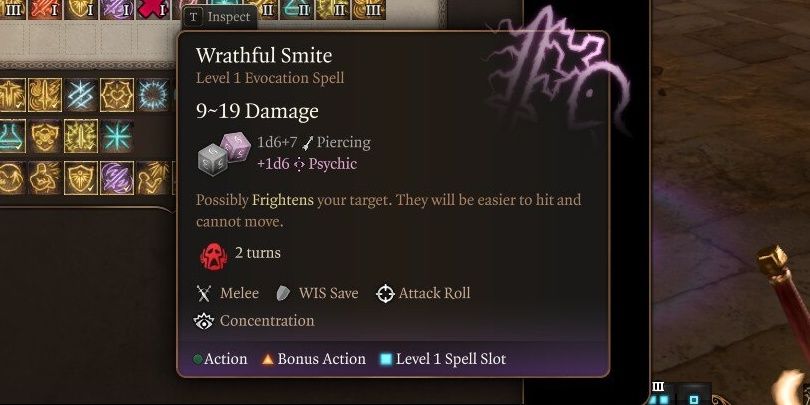 In game description of Wrathful Smite in Baldur's Gate 3