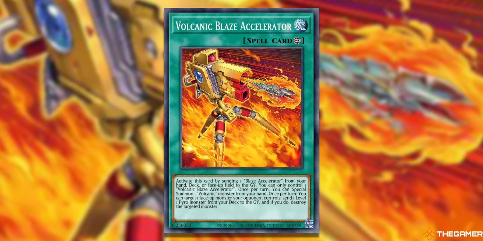 YGO Volcanic Blaze Accelerator card and art background