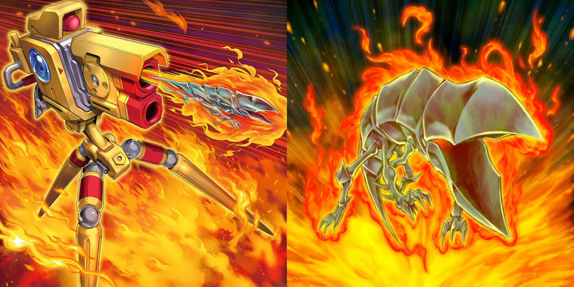YGO Volcanic Blaze Accelerator and Shell card artworks