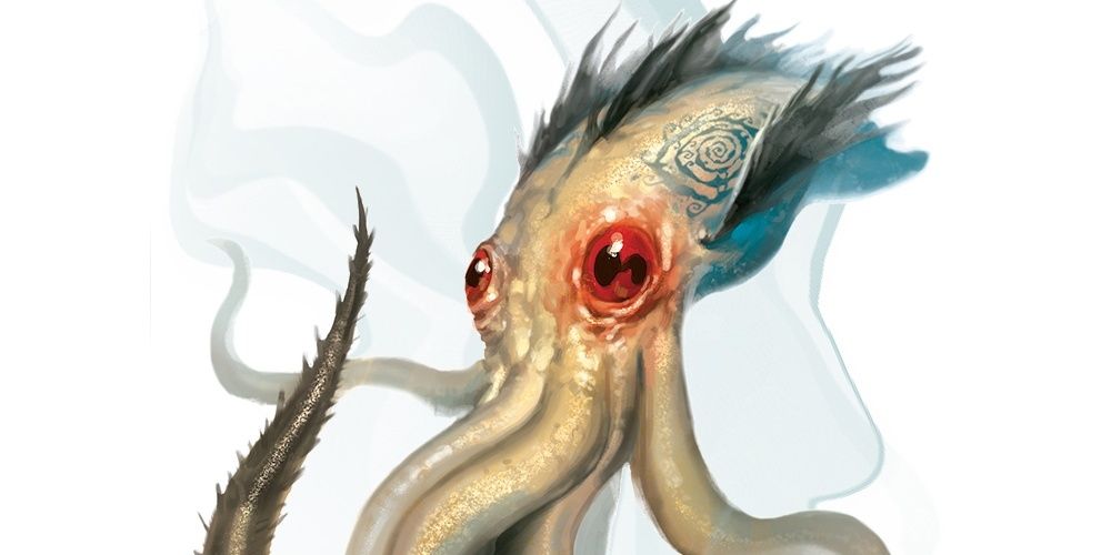 a red eyed kraken with a rune carved into its skull