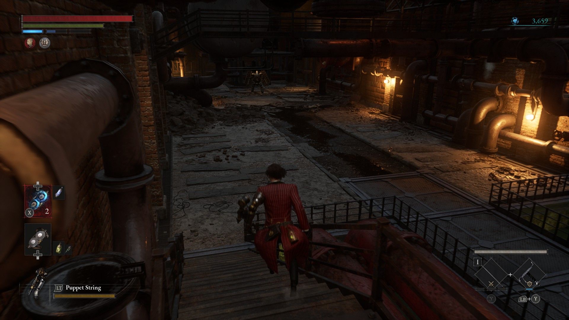 P Runs Down Stairs To Fight Shield Miniboss In Union Workshop Warehouse In Lies of P