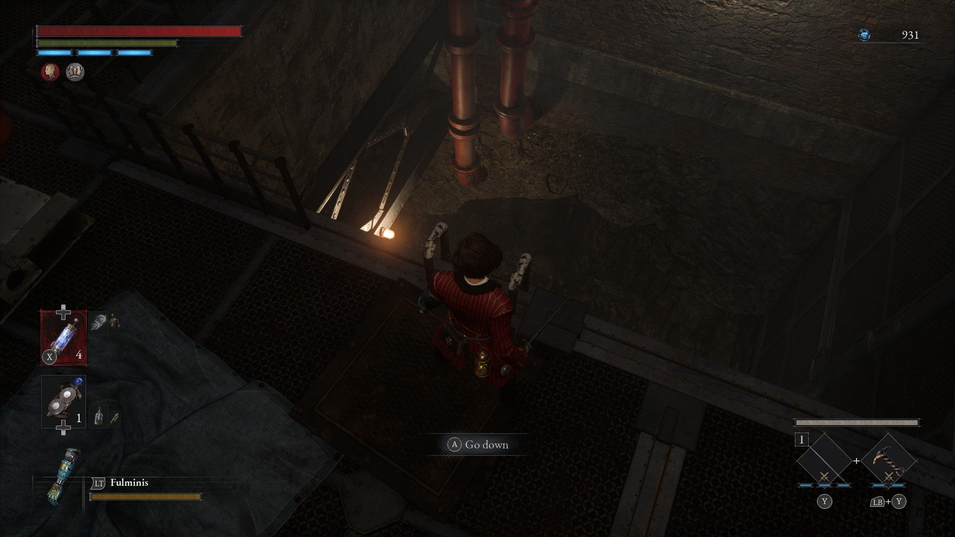 P Looks Down Ladder In Back Of Venigni Works Path To Moonlight Town In Lies of P
