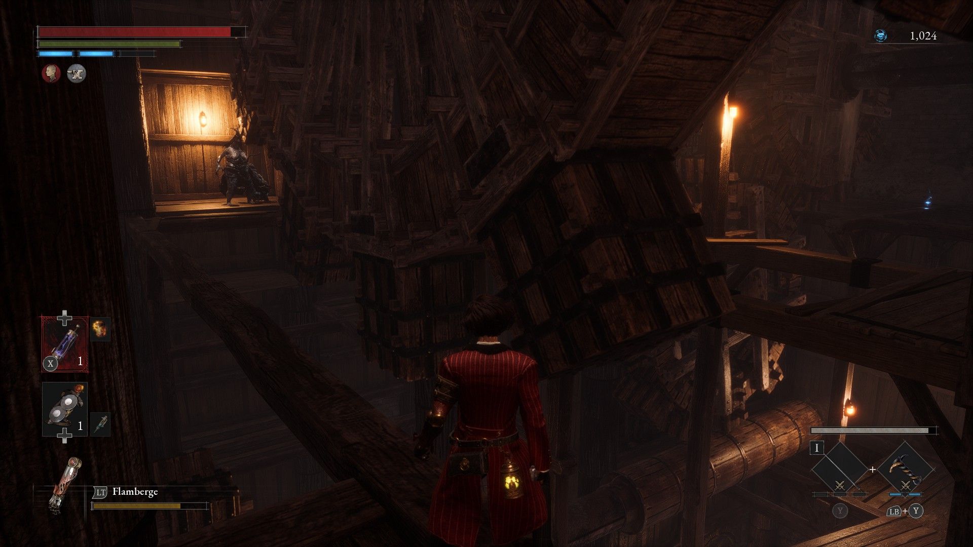 P Steps Onto Rafters Toward Gunk Plagued Trap In Cathedral Lies of P