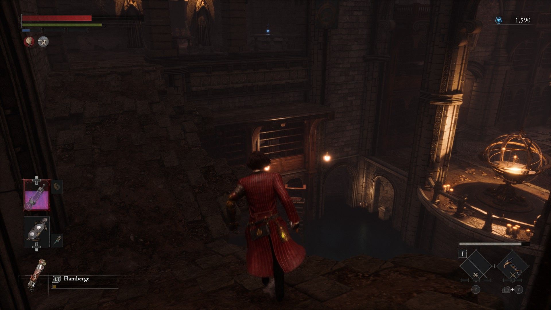 P Runs Across Stone Bridge To Archbishop's Office In Cathedral Library Lies of P