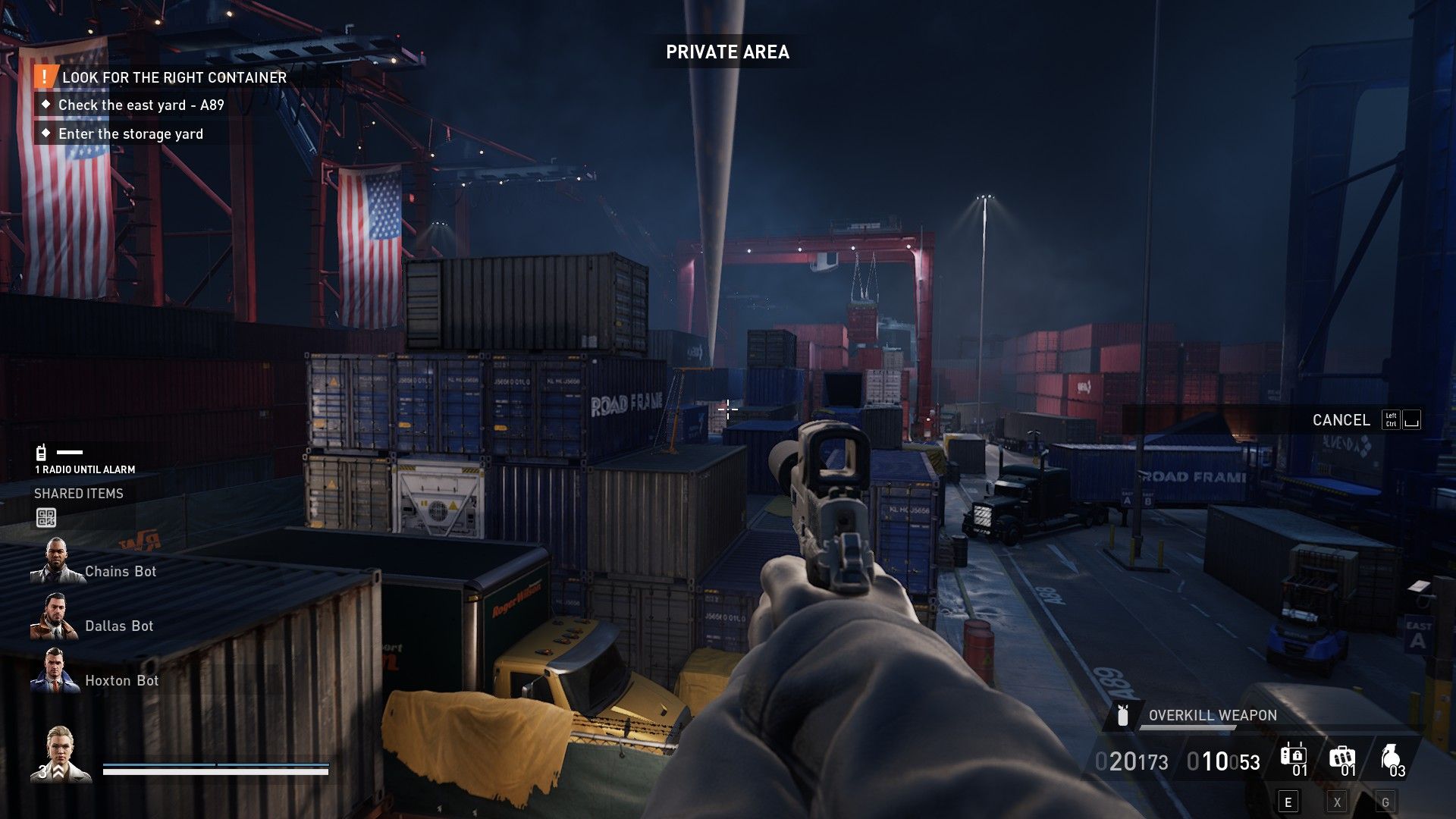 the player ziplines over the dockyard in payday 3
