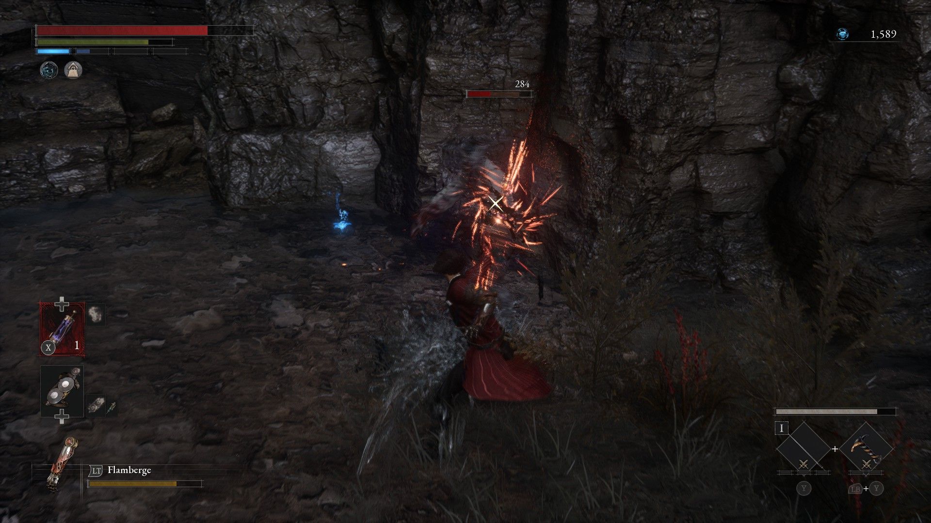 P stabs carcass ambushing him when trying to reach hidden moonstone item in Lies of P