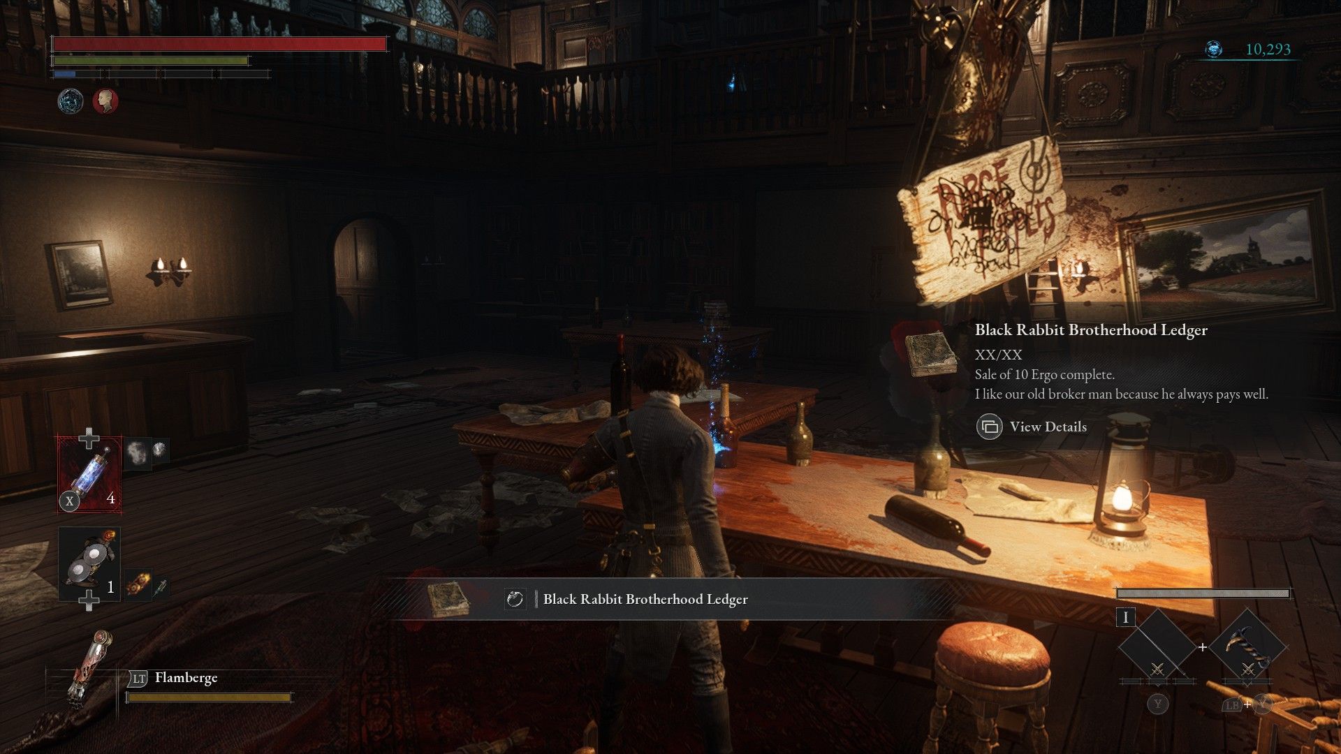P Picks Up the Black Rabbit Brotherhood Ledger inside Malum District House In Lies of P