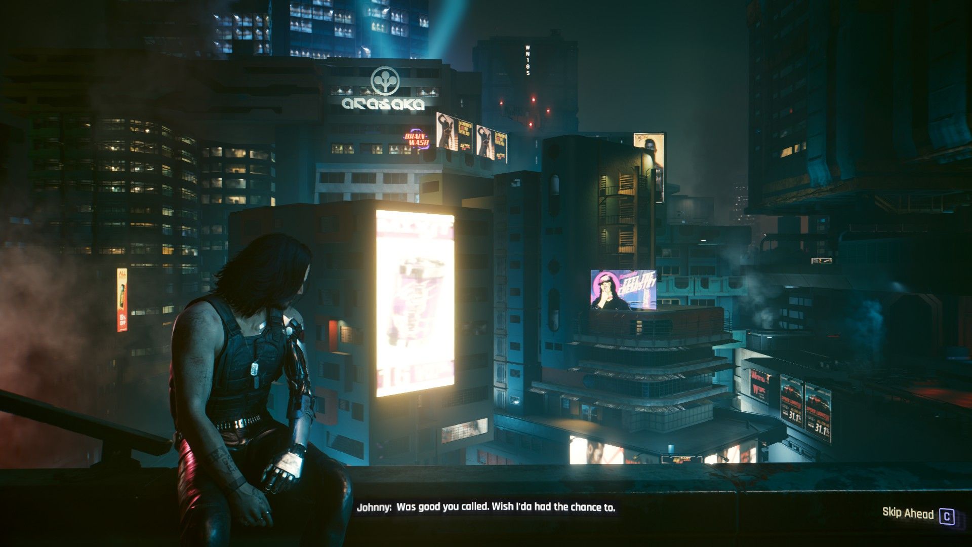 Cyberpunk 2077 Johnny Looking Over Edge of Roof