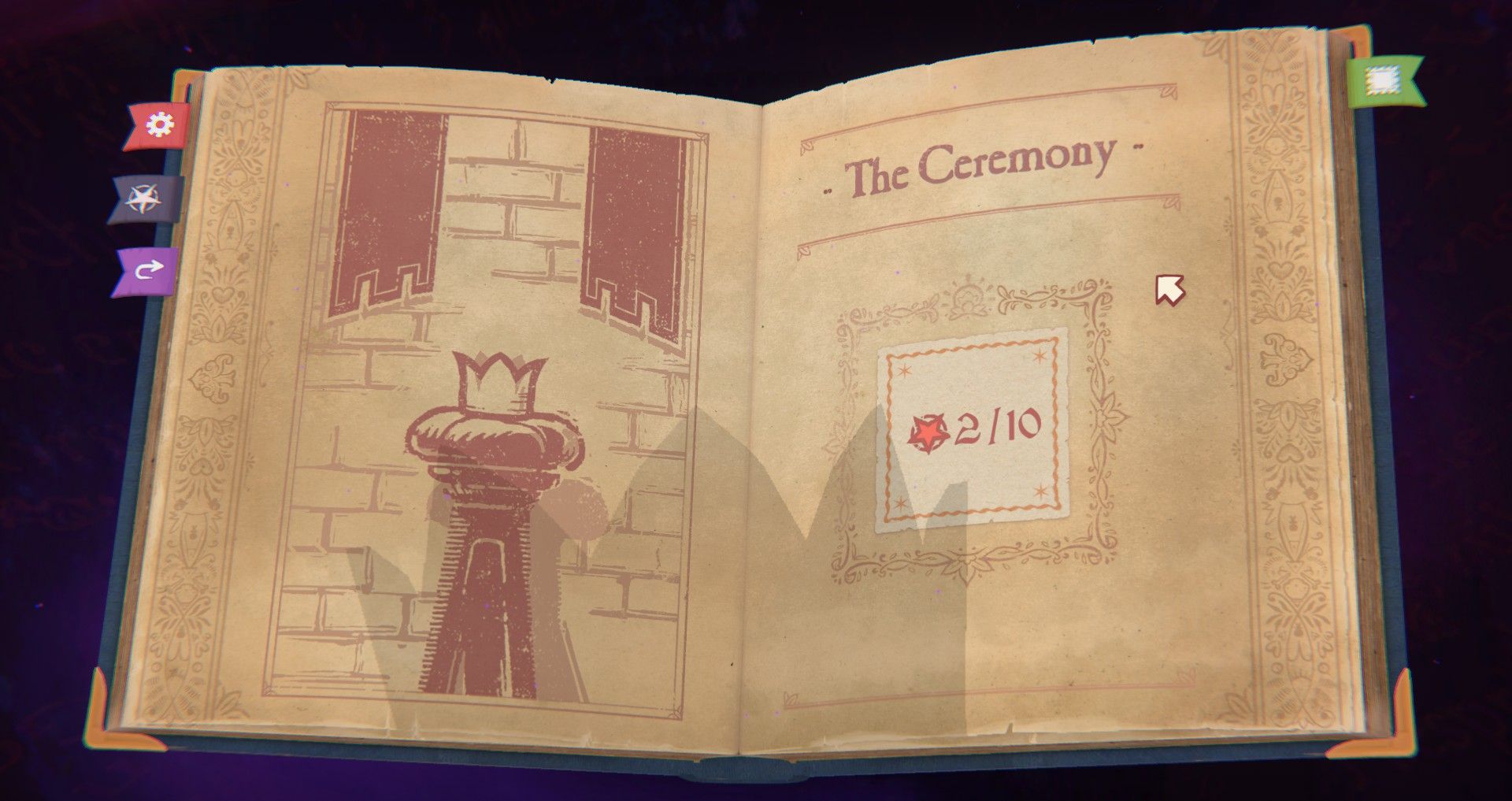 Storyteller - screenshot of the mischief crown ceremony, uncompleted