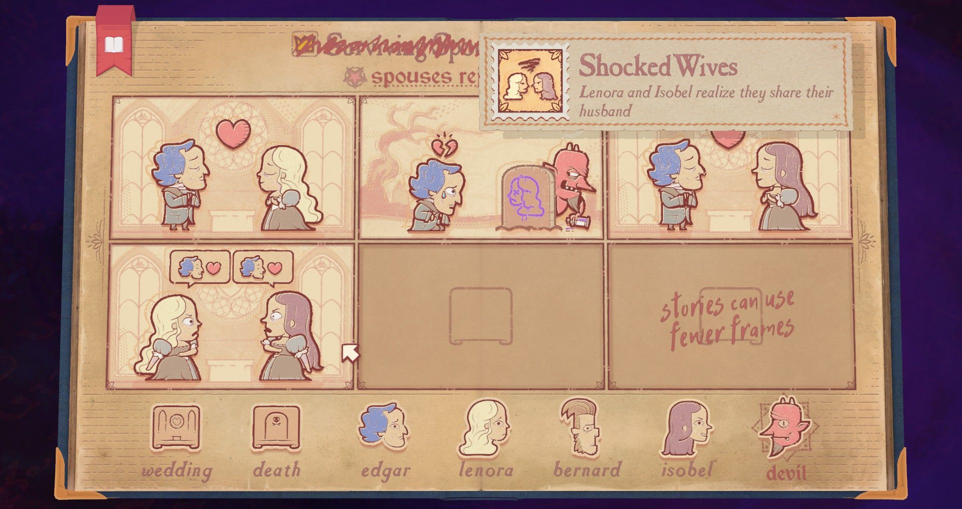 Storyteller - screenshot showing how to get the Shocked wives achievement/stamp