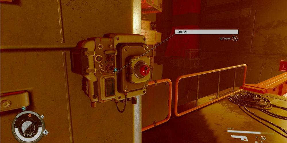 screenshot of a red button in Starfield