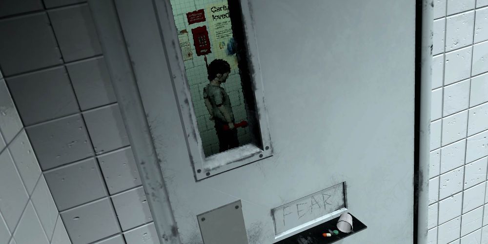 A Chair in a Room a ghost child appearing from the other side of the door
