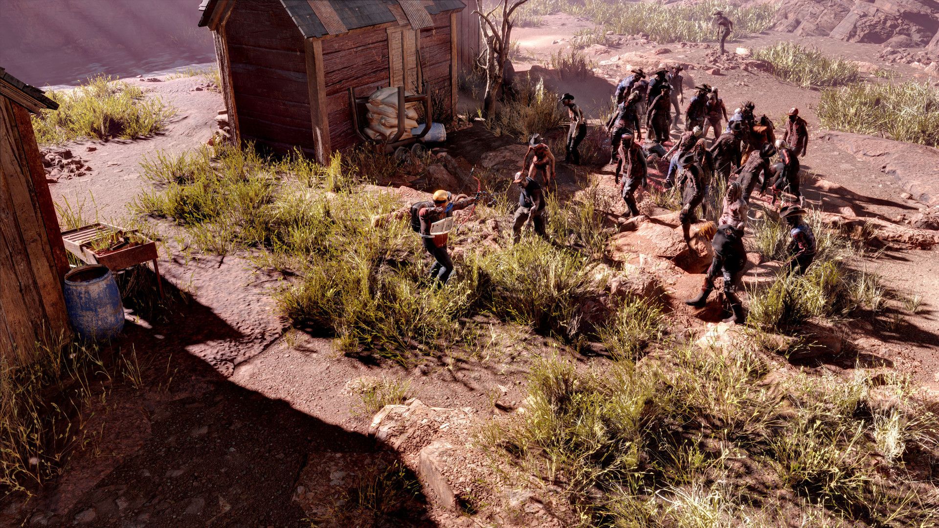 A player attacking a group of zombies in Paradize Project.