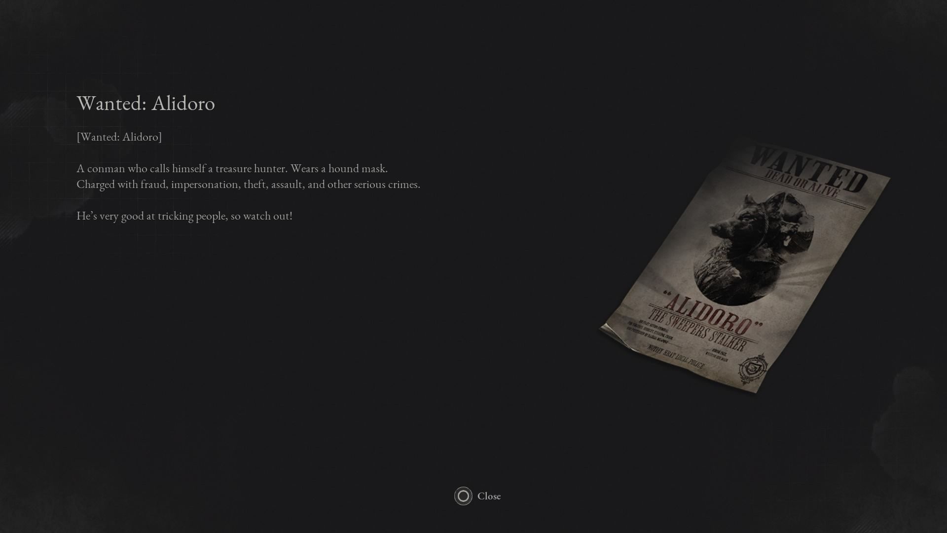 Alidoro's wanted poster in Lies of P