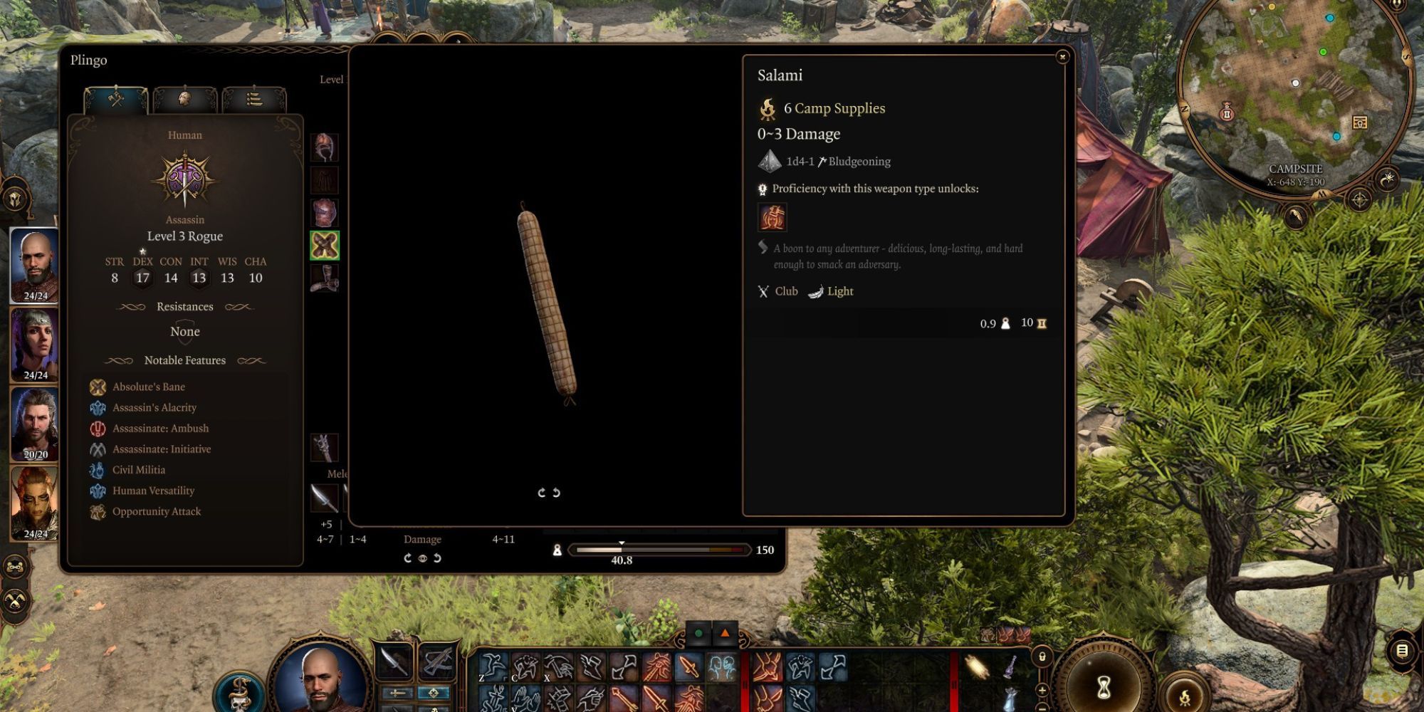 A rather hard stick of salami that doubles as a blunt weapon.