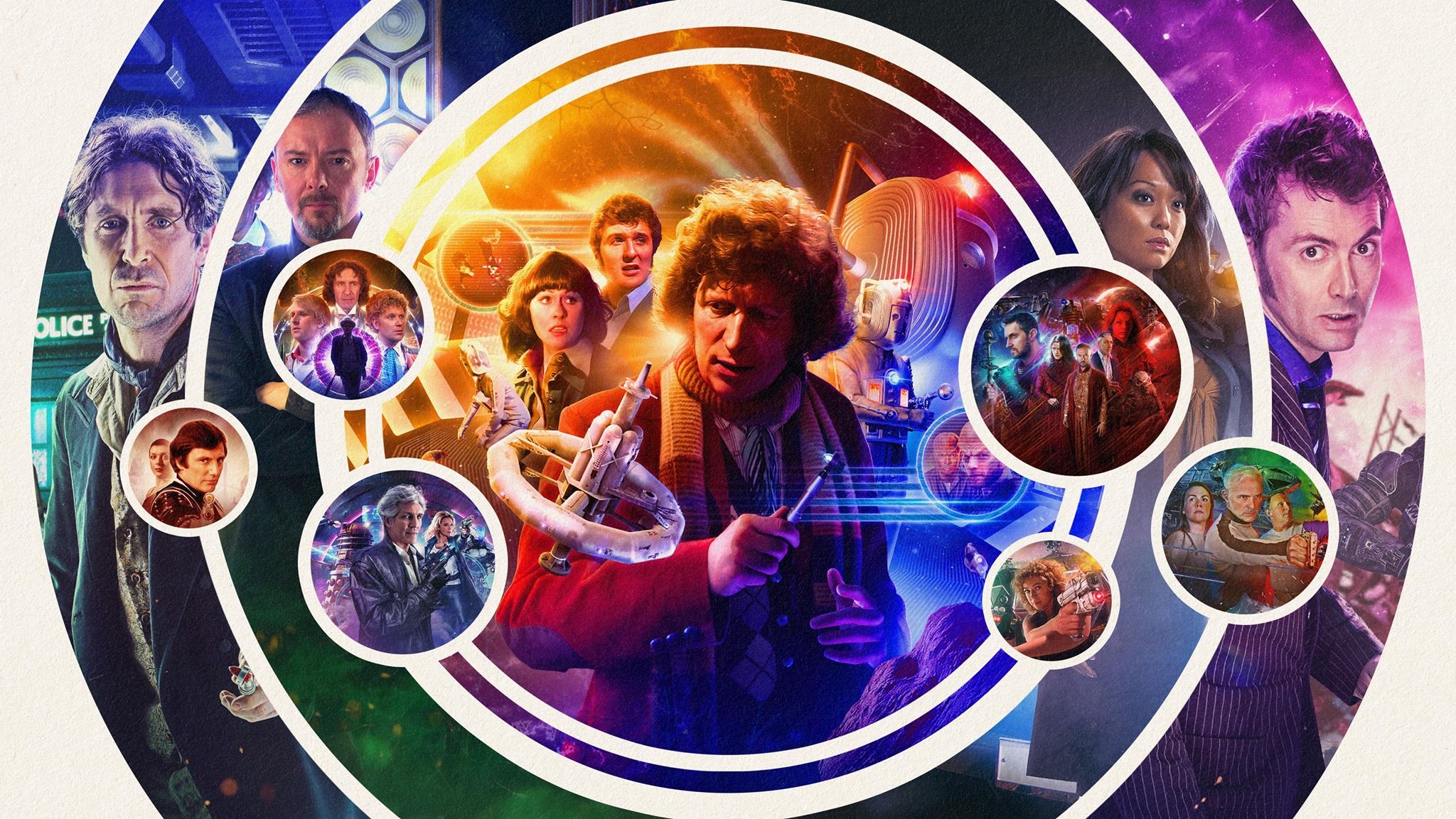 Big Finish Doctor Who cover showing the Eighth Doctor, Fourth Doctor, Tenth Doctor, and The Master, River Song, and others.