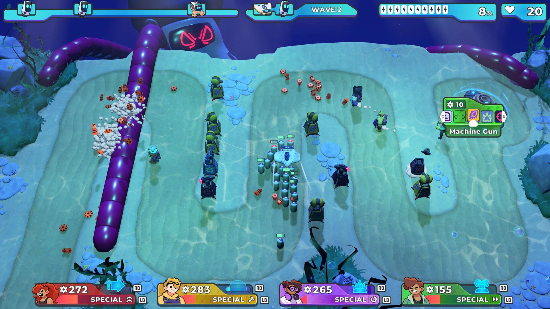 Bish Bash Bots squid destroying laser turrets