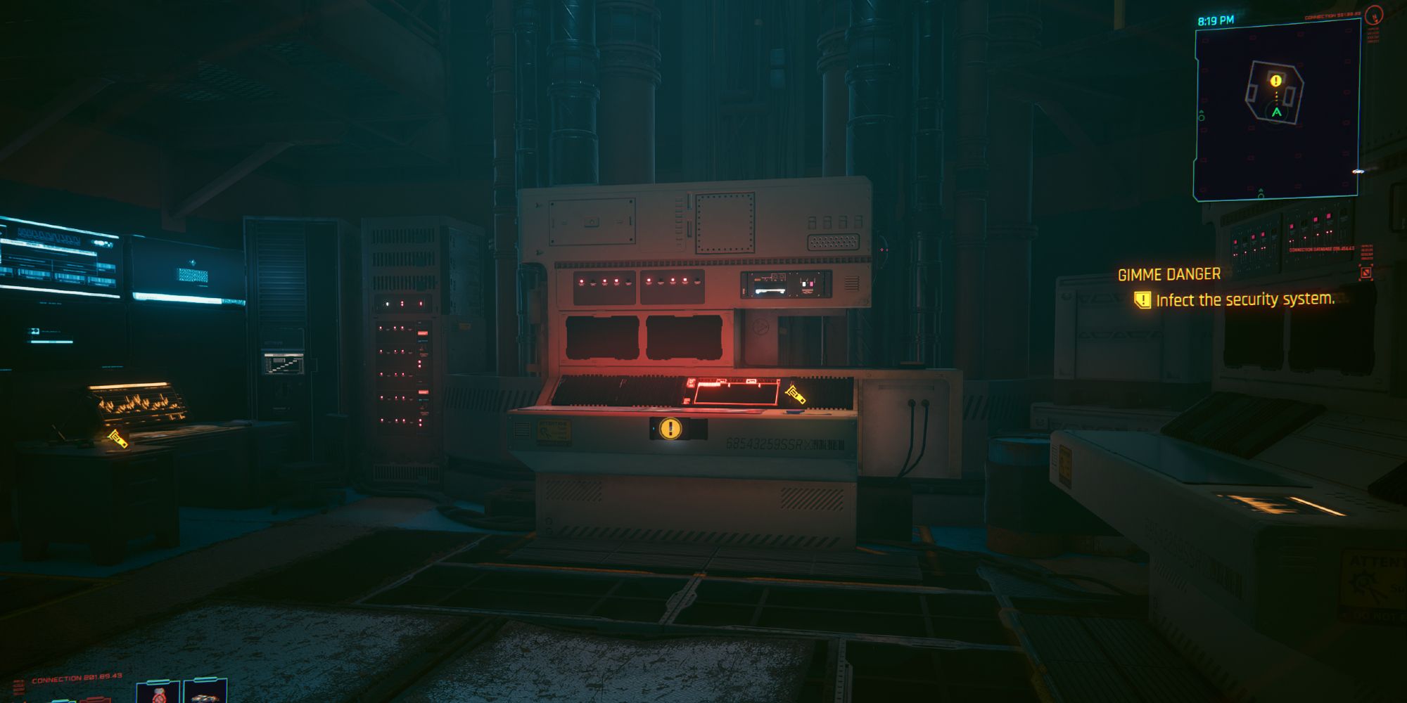A computer V needs to hack during Takemura's test in Cyberpunk 2077.