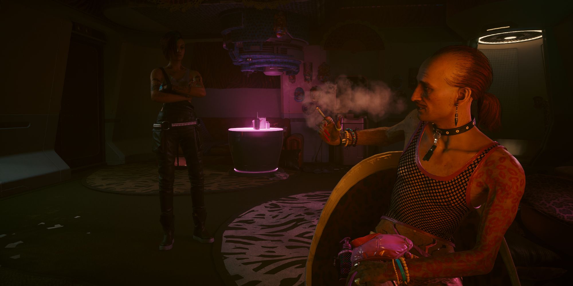 Judy and Fingers arguing in Cyberpunk 2077.