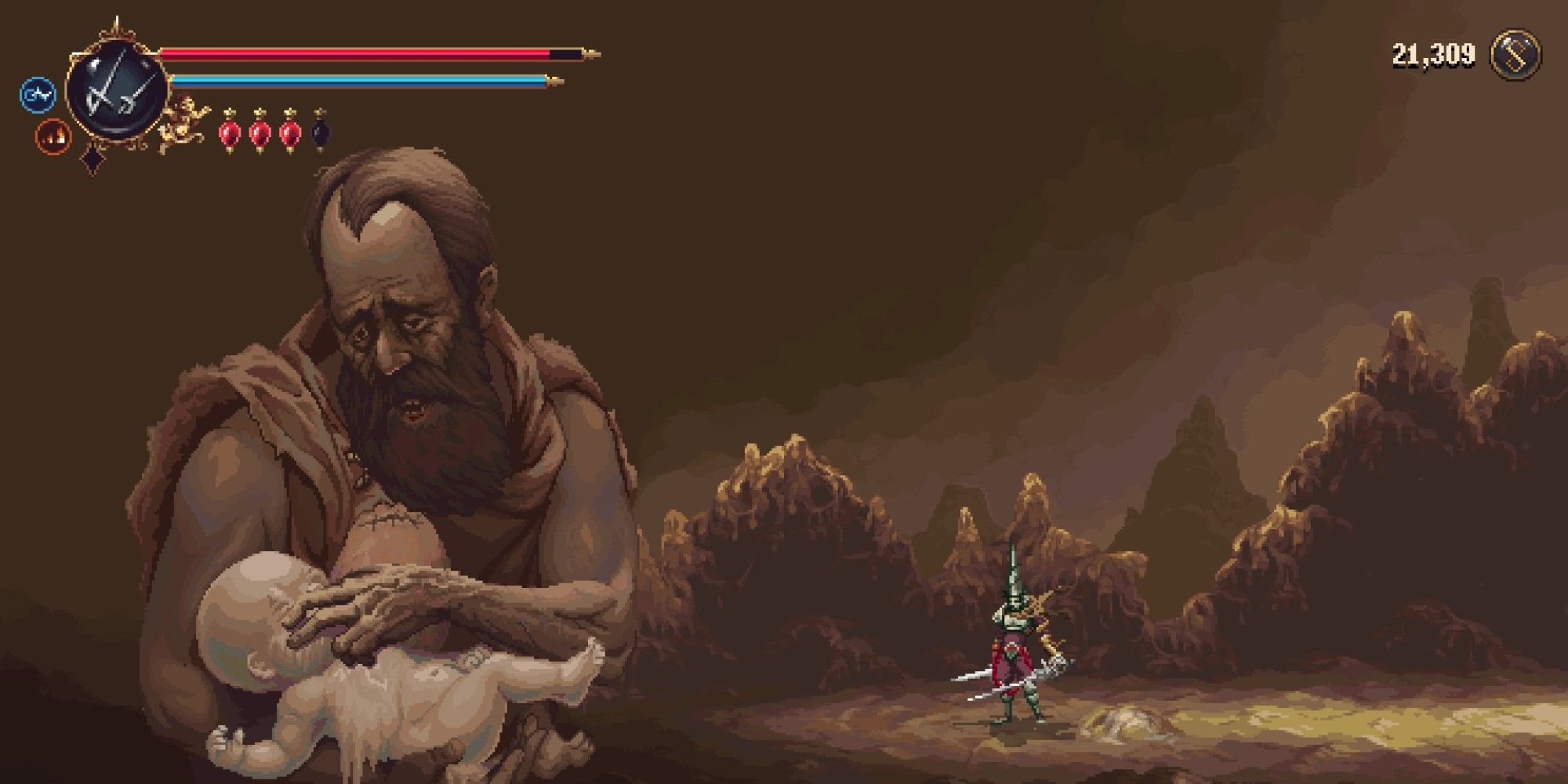 A screenshot showing Cesáreo from Blasphemous 2