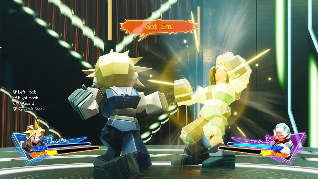 Cloud punching a brawler in the Gold Saucer brawling mini-game in FF7 Rebirth