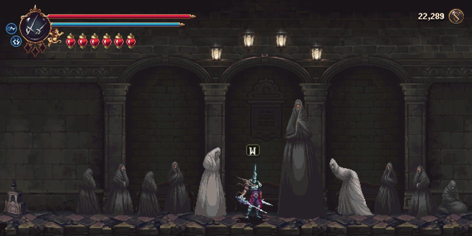 A screenshot showing the Cobijada Sisters from Blasphemous 2