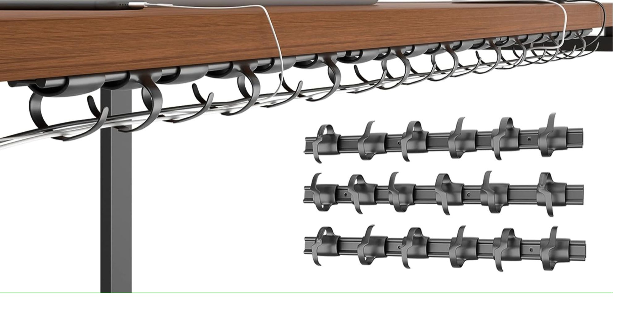 Cables organized by using the desk to hide them at the same time