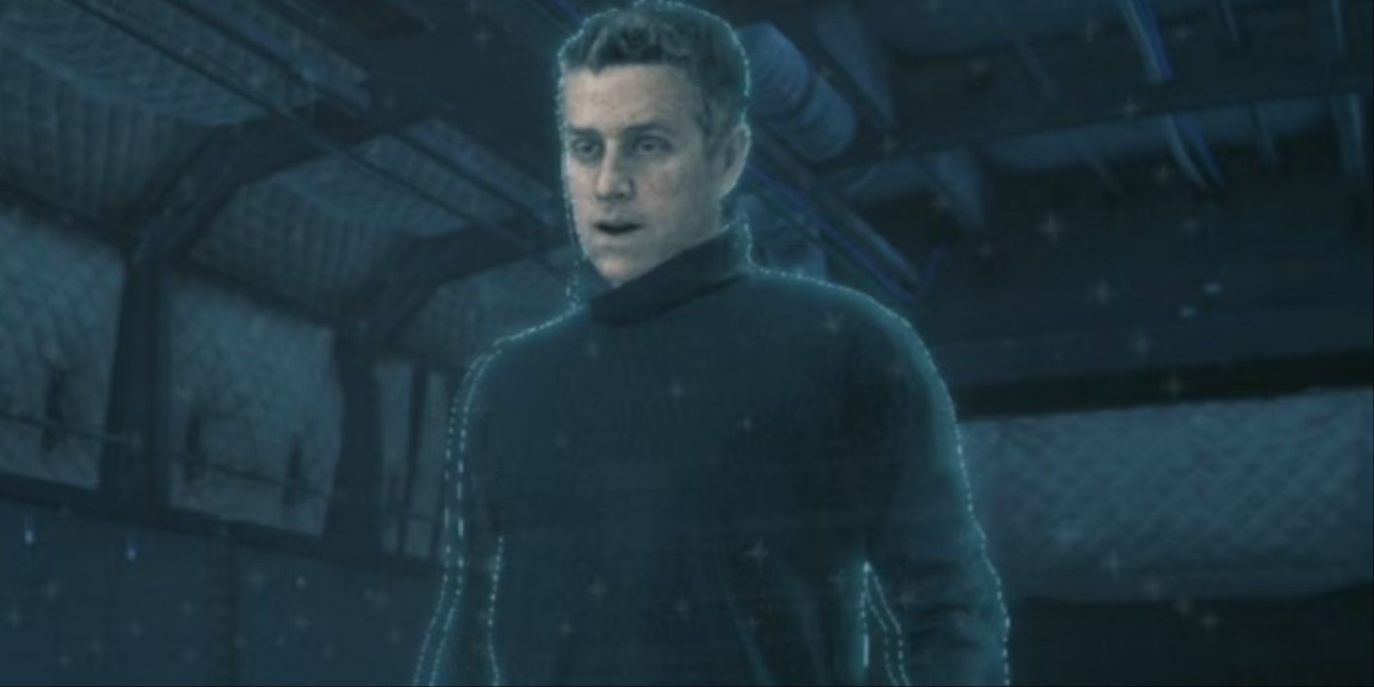 Geoff Keighley's model for the Ludens Fan talking to Sam after a delivery in Death Stranding.