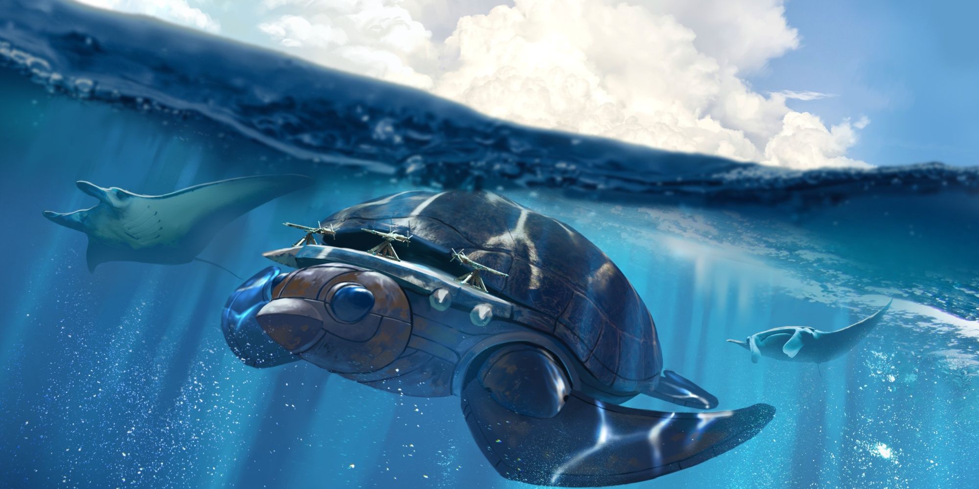 Large Turtle Ship Diving Underwater