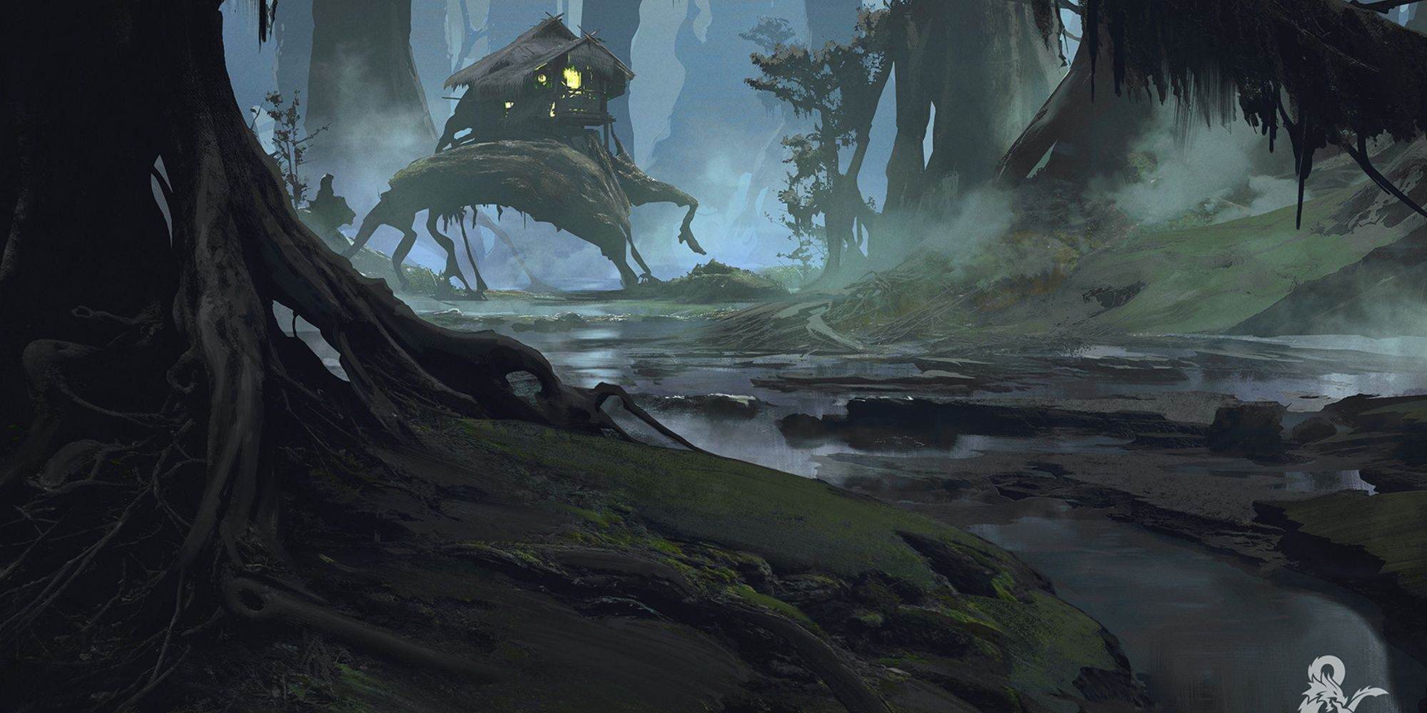 A Dark Marsh Covered In Light Mist