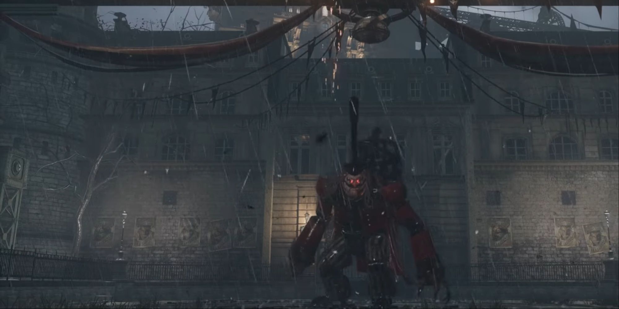Parade Master making an entrance into the battle by destroying a circus attraction.