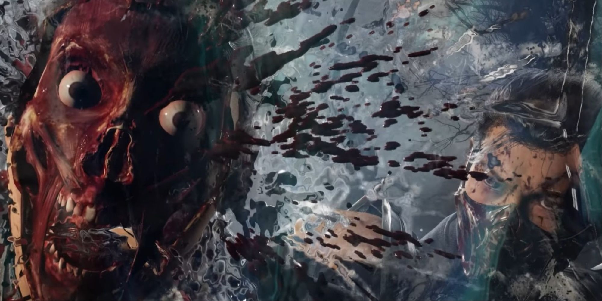 Sub-Zero smushing his opponent's face right into the ice wall he created, with eerie flesh exposed and eyes magnified.