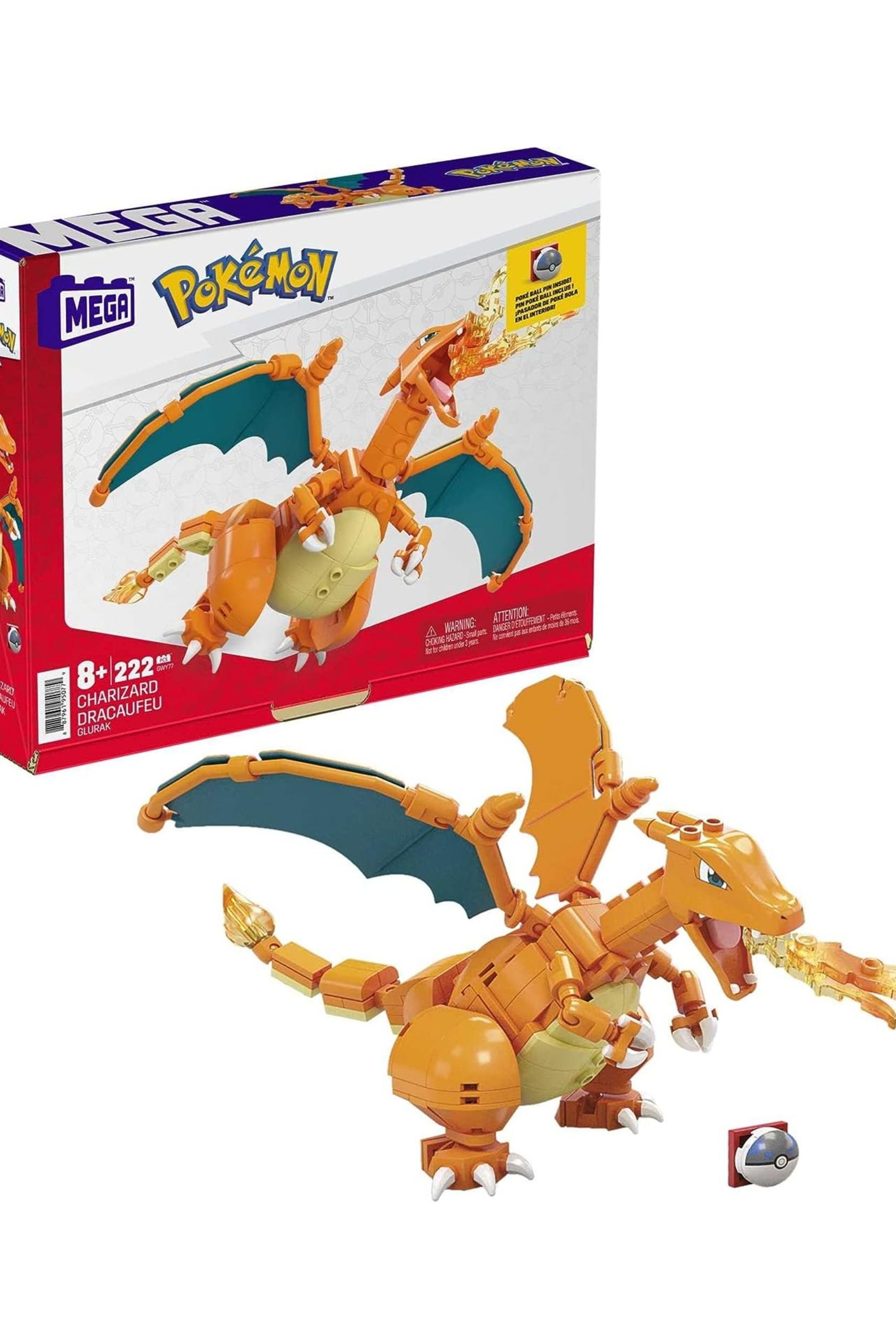 mega pokemon charizard box and figure breathing fire