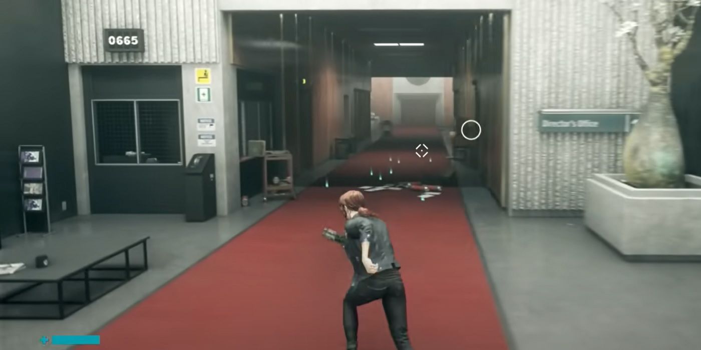 Screenshot of Control showing the character running around the main facility.