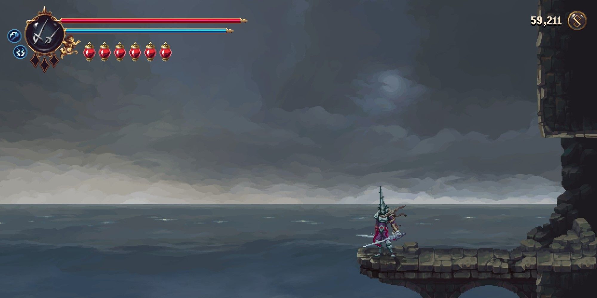 A screenshot showing where the Curse of the Unforgiven quest ends in Blasphemous 2