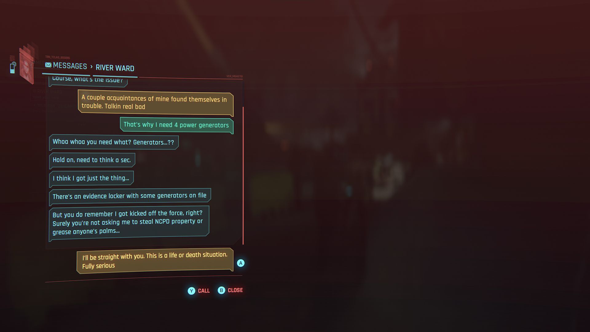 Cyberpunk 2077 Phantom Liberty Screenshot Of Message With River About Generators