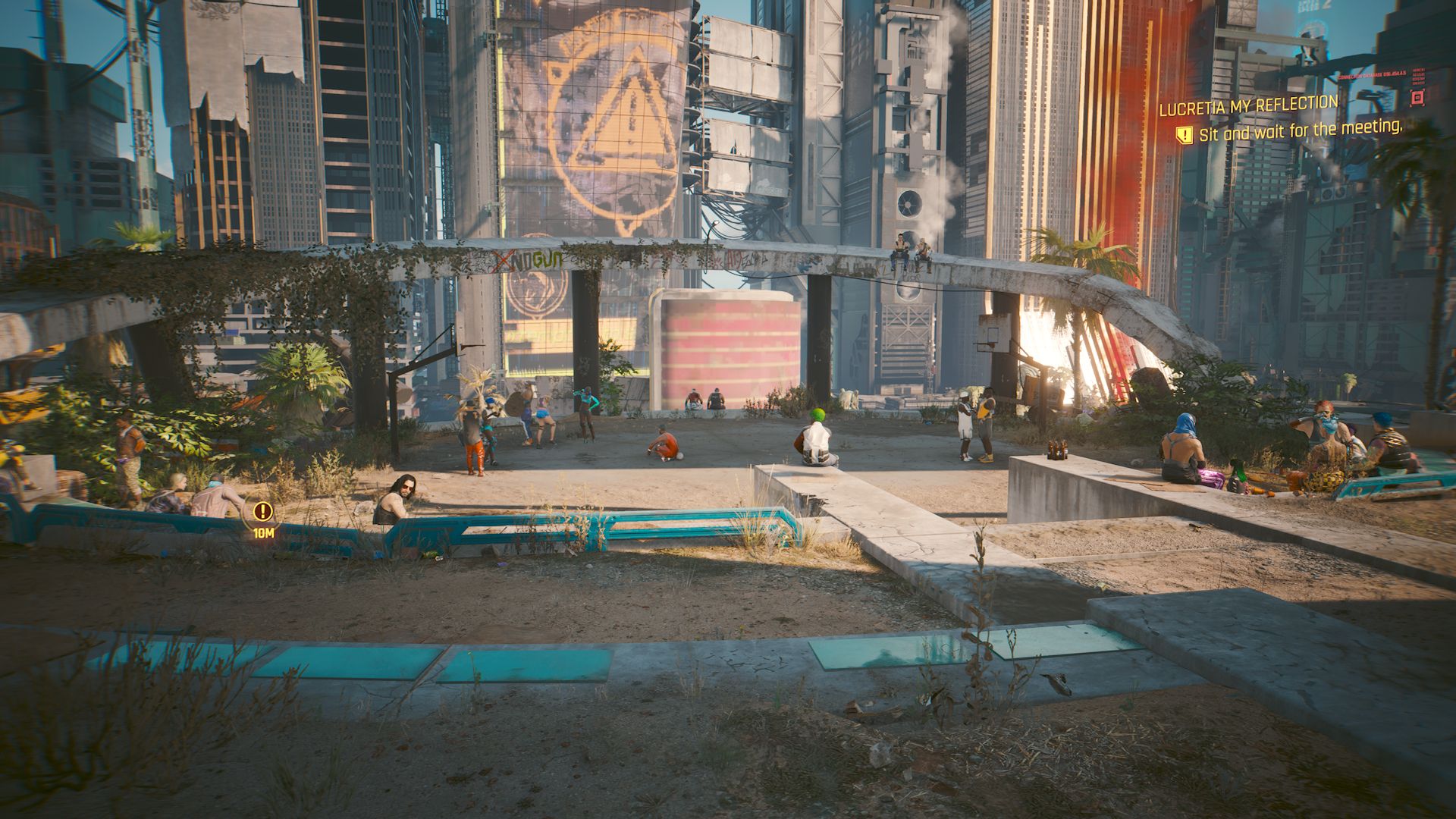 Cyberpunk 2077 Phantom Liberty Screenshot Of Johnny On Bleachers At Basketball Court