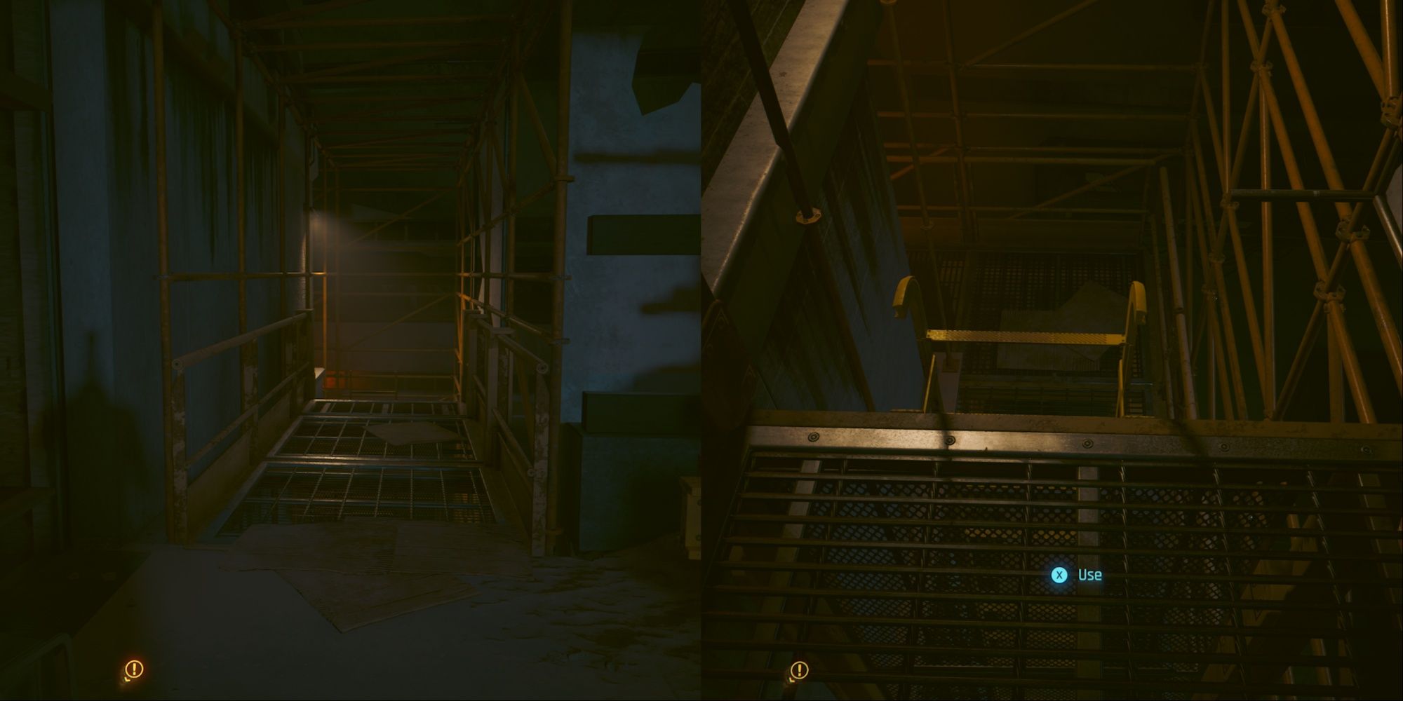 Cyberpunk 2077 Phantom Liberty Split Image Of Catwalk and Ladder