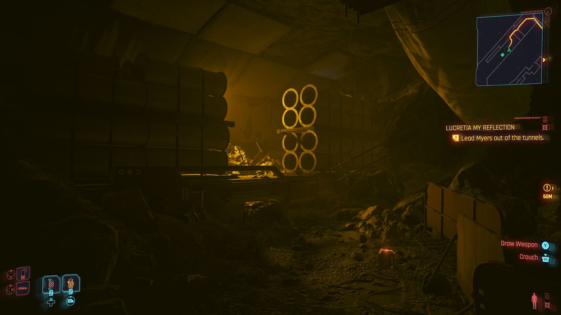 Cyberpunk 2077 Phantom Liberty Screenshot Of Gap In Train With Large Metal Pipes