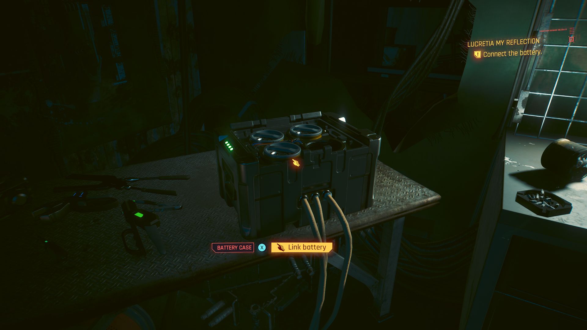 Cyberpunk 2077 Phantom Liberty Screenshot Of Battery Case And Option To Link Battery