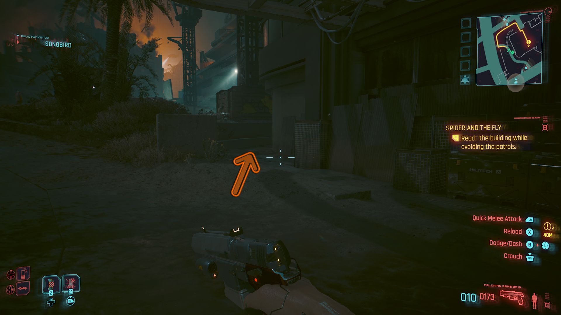 Cyberpunk 2077 Phantom Liberty Screenshot Of Arrow Pointing To Little Path