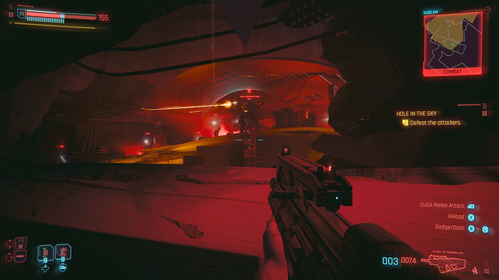 Cyberpunk 2077 Phantom Liberty Screenshot of V Aiming At Invading Mech