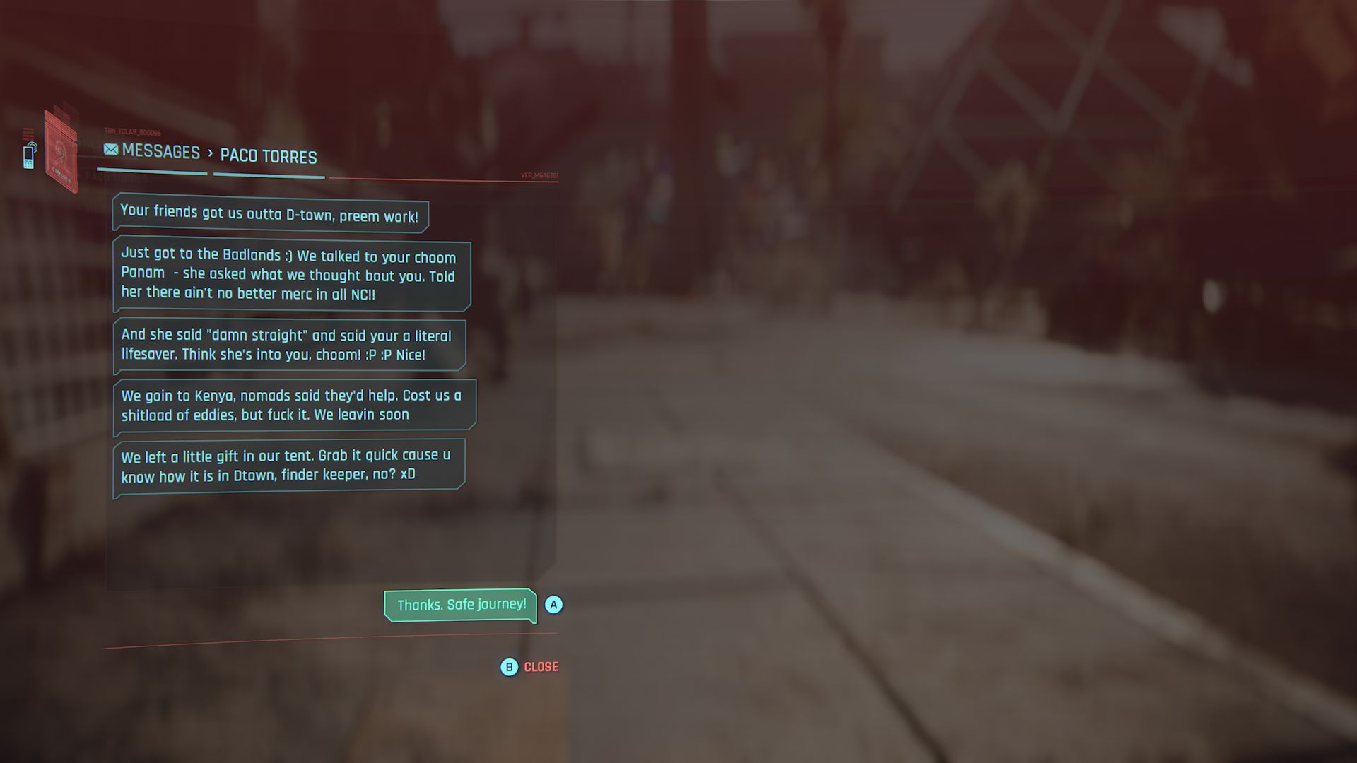 Cyberpunk 2077 Phantom Liberty Screenshot Of Paco Message Updating You About Him Getting Out Of Town