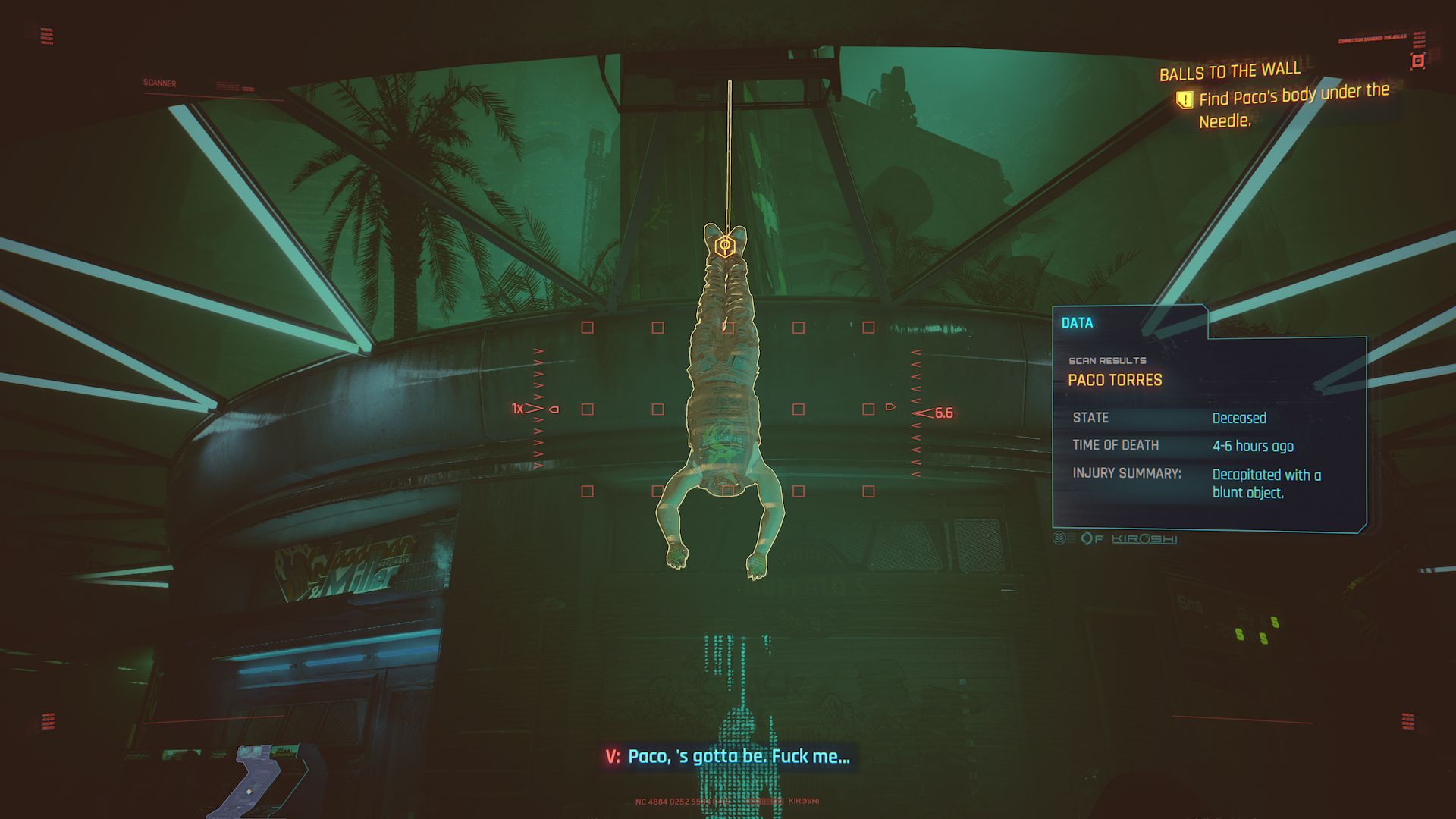 Cyberpunk 2077 Phantom Liberty Screenshot Of You Scanning Paco's Headless Body