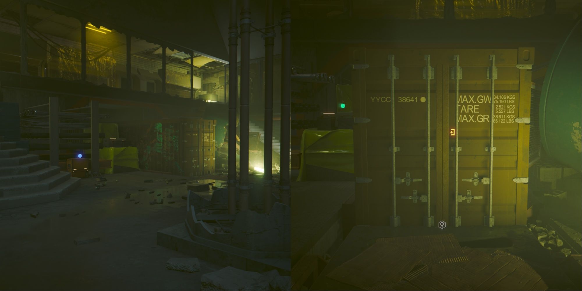 Cyberpunk 2077 Phantom Liberty Split Image Of Shipping Container Exit