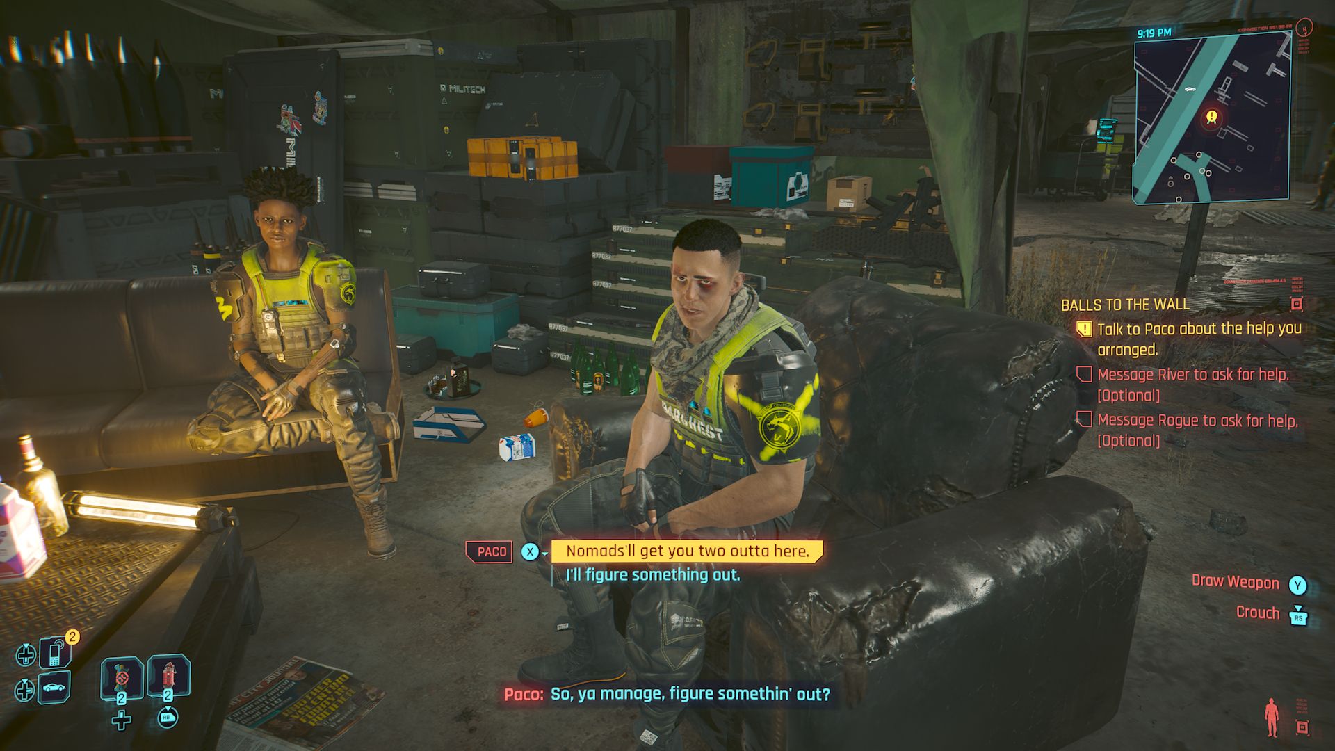 Cyberpunk 2077 Phantom Liberty Screenshot Of Talking With Paco About Nomads Getting Them Out Of Town