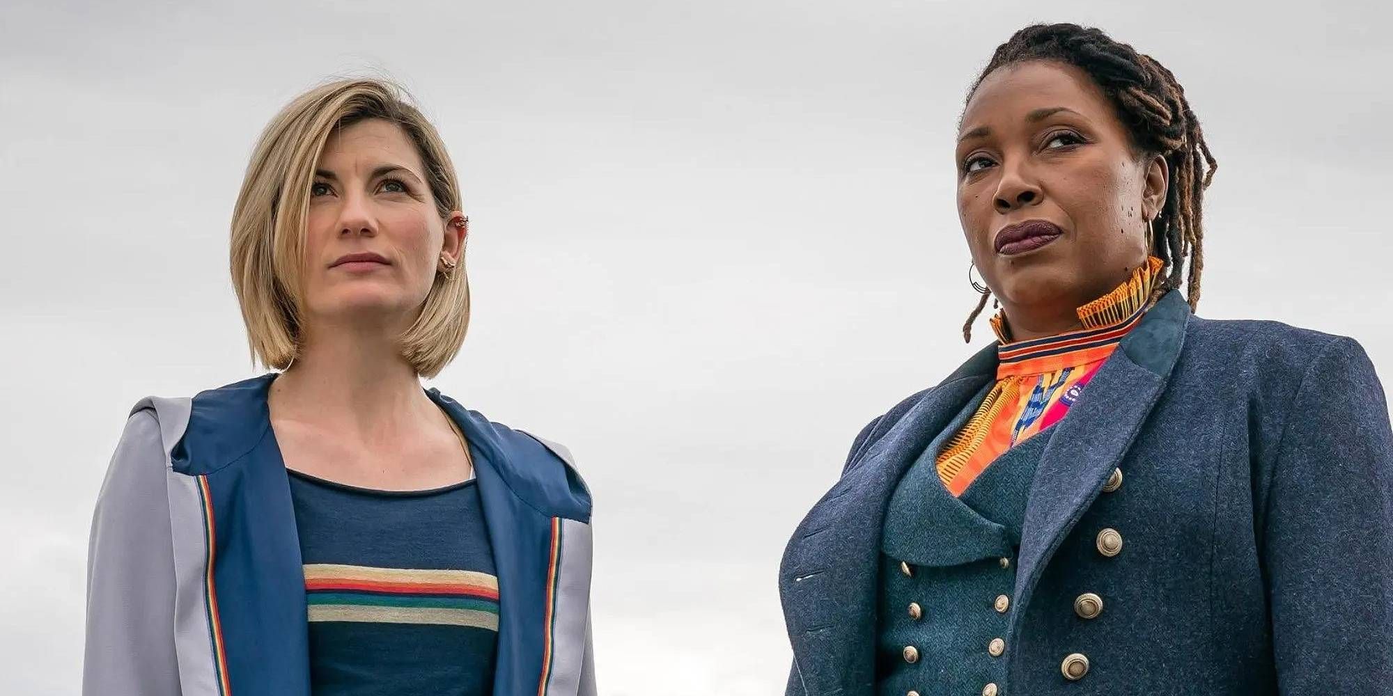 The 13th Doctor and Fugitive Doctor standing side by side