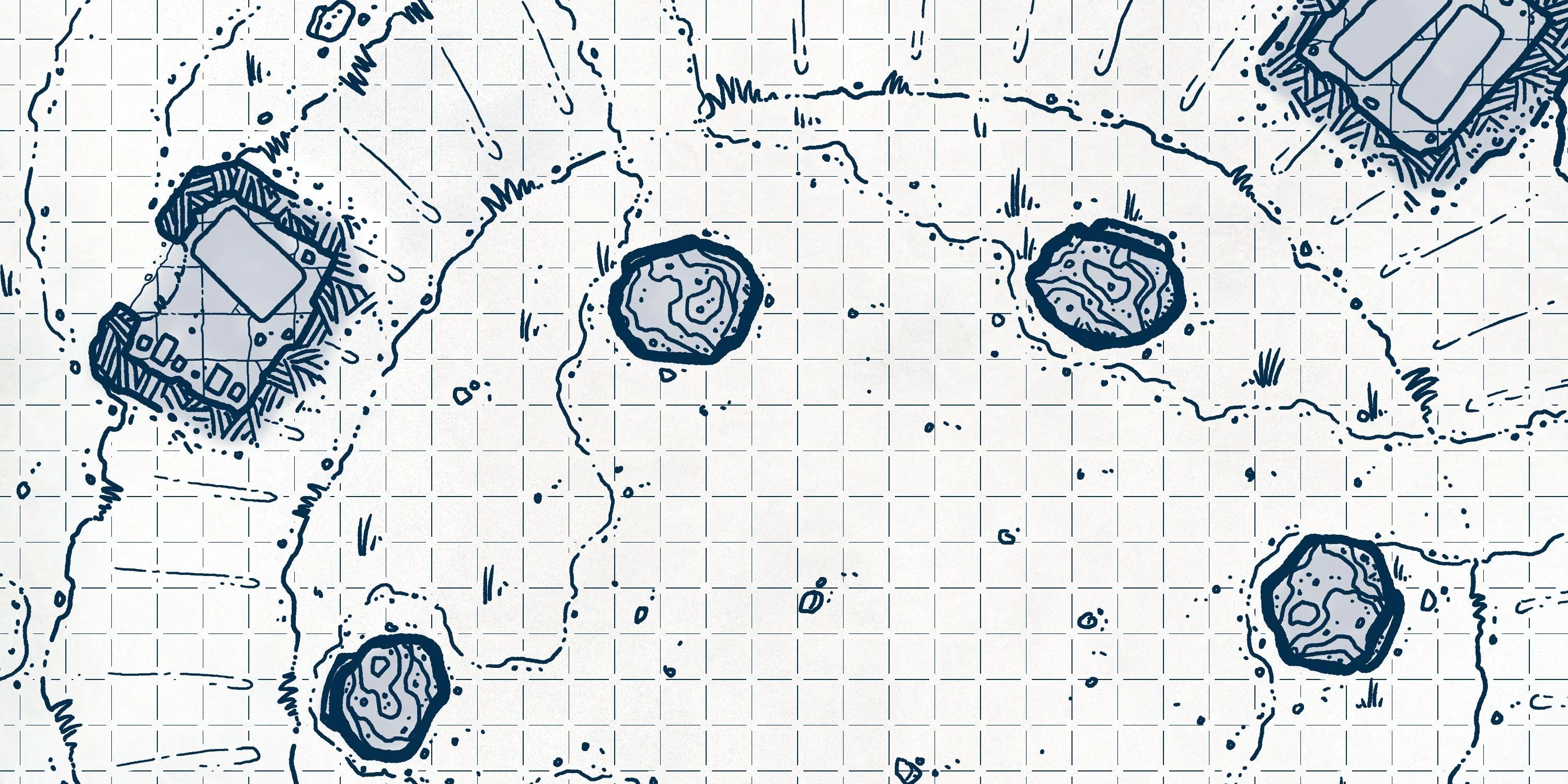 Pencil sketch style map of an ethereal circle, marked by large stones.